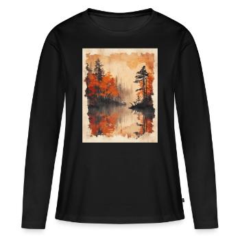 Classic Scenery Papyrus Scroll Onsen Japanese - Women's Premium Organic Long Sleeve Shirt - black - Front - Julia (174cm)