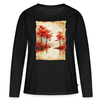 Classic Scenery Papyrus Scroll Onsen Japanese - Women's Premium Organic Long Sleeve Shirt - black - Front - Julia (174cm)