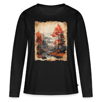 Classic Scenery Papyrus Scroll Onsen Japanese - Women's Premium Organic Long Sleeve Shirt - black - Front - Julia (174cm)