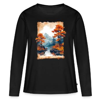 Classic Scenery Papyrus Scroll Onsen Japanese - Women's Premium Organic Long Sleeve Shirt - black - Front - Julia (174cm)