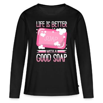 Savon Savon de bain Savon naturel - T-shirt manches longues Premium bio Femme - noir - Devant - Julia (174cm)