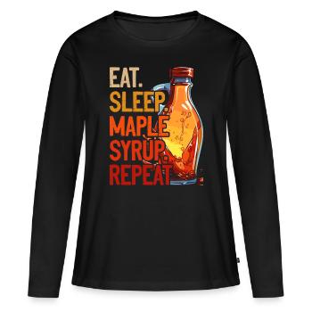 Sirop d’érable Sève d’érable Eat Sleep Sirop d’érable Répéter - T-shirt manches longues Premium bio Femme - noir - Devant - Julia (174cm)