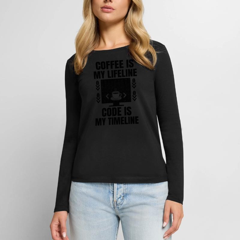 Café Codage Programmeur Codeur Développeur Nerd Coff T-shirt manches longues Premium bio Femme