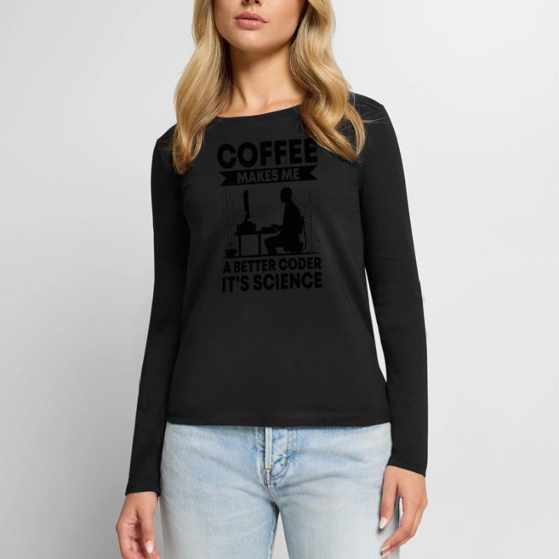 Café Codage Programmeur Codeur Développeur Nerd Coff T-shirt manches longues Premium bio Femme