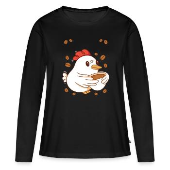 Pause-café Caféine Poulet Petit-déjeuner Early Bird - T-shirt manches longues Premium bio Femme - noir - Devant - Julia (174cm)