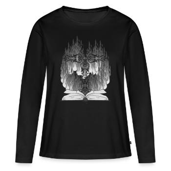 Kreuz Religion Bibel Jesus Schöpfung Gott Feuer - Frauen Premium Bio Langarmshirt - Schwarz - Vorne - Julia (174cm)