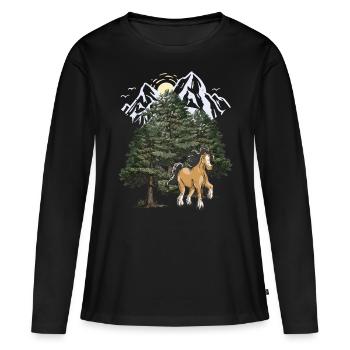 Montagnes, Montagnes, Cheval, Forêt-Noire, Tyrol, Alpes - T-shirt manches longues Premium bio Femme - noir - Devant - Julia (174cm)