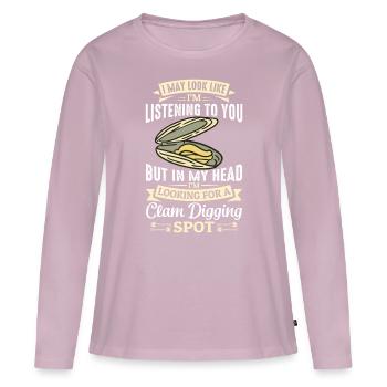 Moules Fruits de mer - T-shirt manches longues Premium bio Femme - rose poudré - Devant - Julia (174cm)
