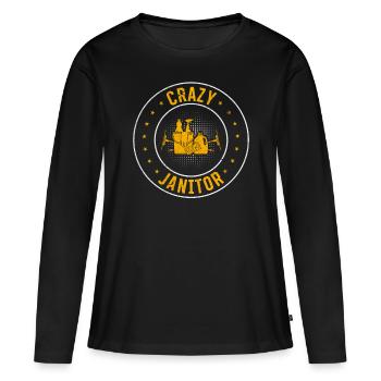 Nettoyage Concierge Conciergerie - Crazy Janitor - T-shirt manches longues Premium bio Femme - noir - Devant - Julia (174cm)