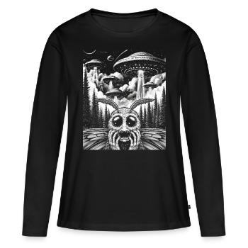 Alien UFO Invasion Selfie Mothman - Women's Premium Organic Long Sleeve Shirt - black - Front - Julia (174cm)