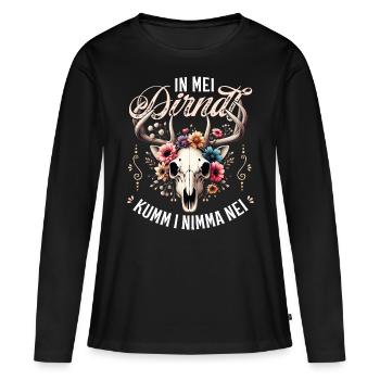 Outfit Dirndl T-Shirt Trachten Damen Trachtenshirt - Frauen Premium Bio Langarmshirt - Schwarz - Vorne - Julia (174cm)