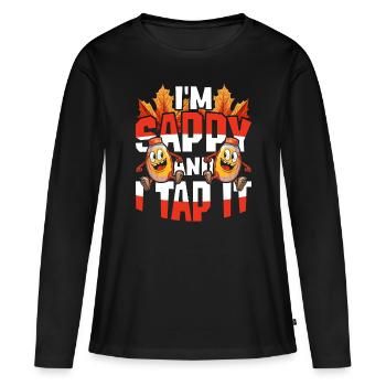 Sirop d’érable Je suis séveux et je le tapote - T-shirt manches longues Premium bio Femme - noir - Devant - Julia (174cm)