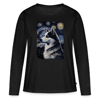 Husky Starry Night - Frauen Premium Bio Langarmshirt - Schwarz - Vorne - Julia (174cm)