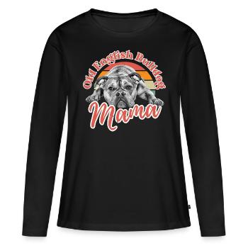 VIEUX BOULEDOGUE ANGLAIS Maman chien chiens bouledogue - T-shirt manches longues Premium bio Femme - noir - Devant - Julia (174cm)