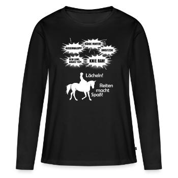 Reiten macht Spaß! Reitlehrer Kommandos - Frauen Premium Bio Langarmshirt - Schwarz - Vorne - Julia (174cm)