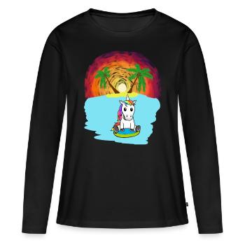 Licorne Mers du Sud Vacances Océan Île Détresse Mer Lac - T-shirt manches longues Premium bio Femme - noir - Devant - Julia (174cm)