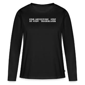 Randonnée - Trouvez l’aventure, étape par étape, - T-shirt manches longues Premium bio Femme - noir - Devant - Julia (174cm)