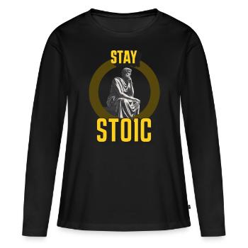 Restez stoïque - T-shirt manches longues Premium bio Femme - noir - Devant - Julia (174cm)