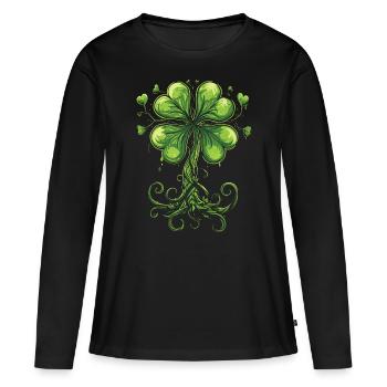 Trèfle irlandais trèfle trèfle symbole de la Saint-Patrick - T-shirt manches longues Premium bio Femme - noir - Devant - Julia (174cm)
