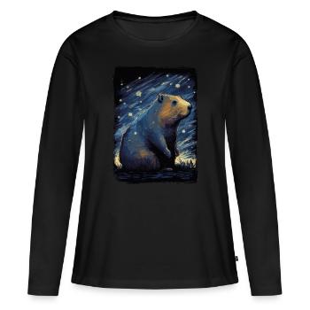 Capybara Nuit étoilée - T-shirt manches longues Premium bio Femme - noir - Devant - Julia (174cm)