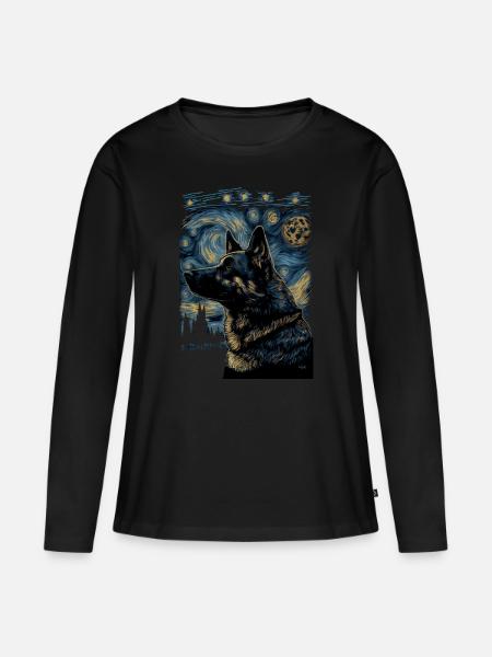 Schäferhund Starry Night - Frauen Premium Bio Langarmshirt - Schwarz