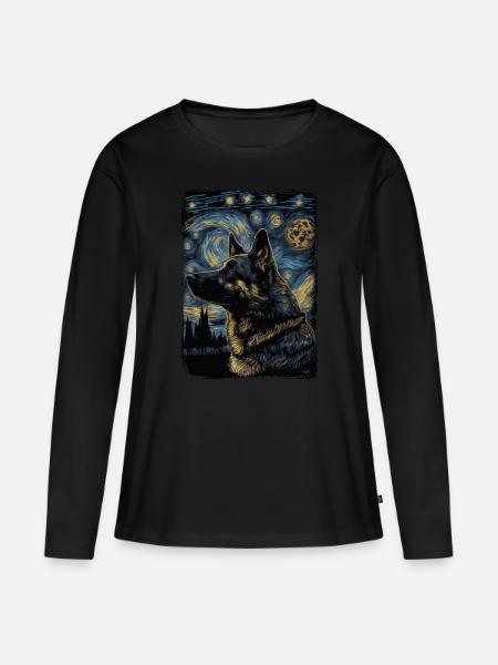 Schäferhund Starry Night - Frauen Premium Bio Langarmshirt - Schwarz