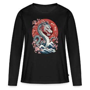 Japanischer Drache Aesthetic Streetwear Design - Frauen Premium Bio Langarmshirt - Schwarz - Vorne - Julia (174cm)