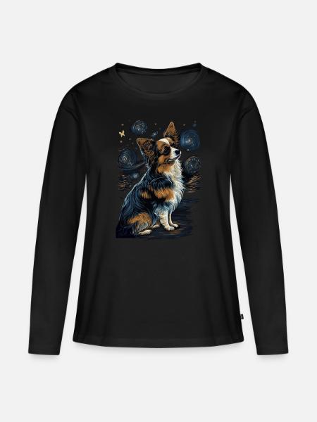 Papillon Hund Starry Night - Frauen Premium Bio Langarmshirt - Schwarz