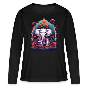 Elephant Psychedelic Art Forest Mushrooms Music Festival - Women's Premium Organic Long Sleeve Shirt - black - Front - Julia (174cm)