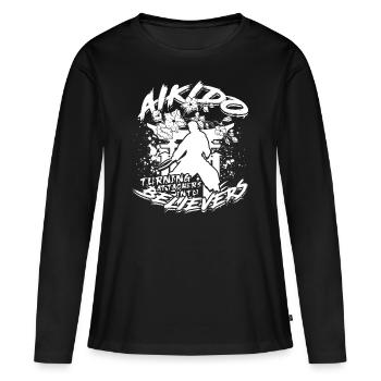 L’Aïkido transforme les attaquants en croyants - T-shirt manches longues Premium bio Femme - noir - Devant - Julia (174cm)