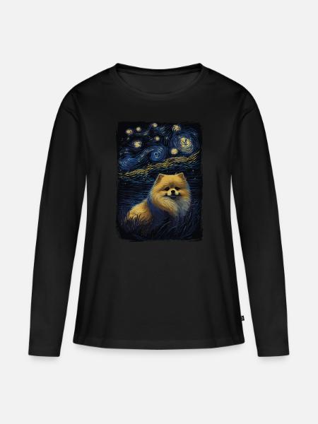 Zwergspitz Starry Night - Frauen Premium Bio Langarmshirt - Schwarz