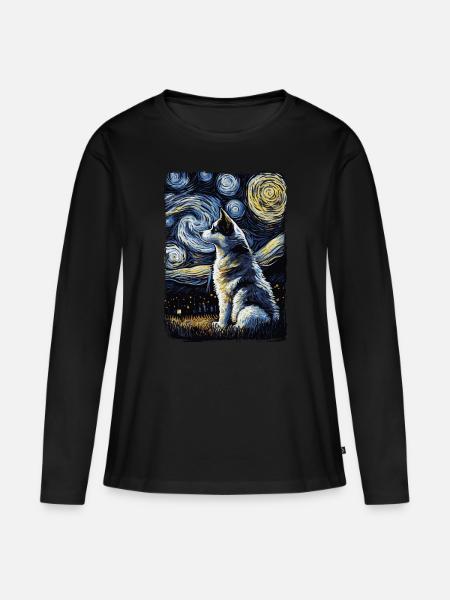 Husky Starry Night - Frauen Premium Bio Langarmshirt - Schwarz
