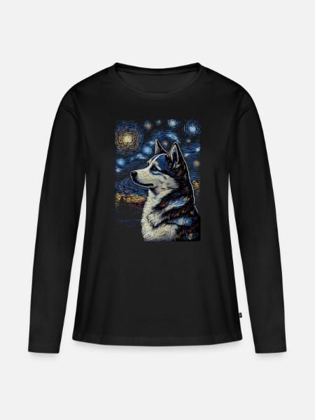 Husky Starry Night - Frauen Premium Bio Langarmshirt - Schwarz
