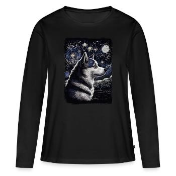 Husky Starry Night - Frauen Premium Bio Langarmshirt - Schwarz - Vorne - Julia (174cm)