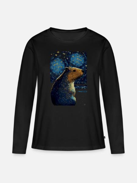 Wasserschwein Starry Night - Frauen Premium Bio Langarmshirt - Schwarz