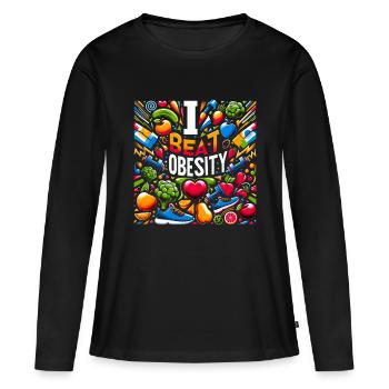 J’ai vaincu l’obésité 11 - T-shirt manches longues Premium bio Femme - noir - Devant - Julia (174cm)