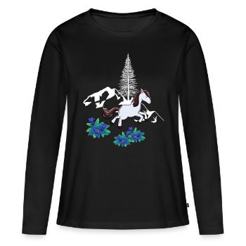 Cheval, Nature, Montagnes, Cheval Sauvage, Poney - T-shirt manches longues Premium bio Femme - noir - Devant - Julia (174cm)