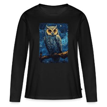 Eule Starry Night - Frauen Premium Bio Langarmshirt - Schwarz - Vorne - Julia (174cm)