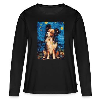 Papillon Hund Starry Night - Frauen Premium Bio Langarmshirt - Schwarz - Vorne - Julia (174cm)