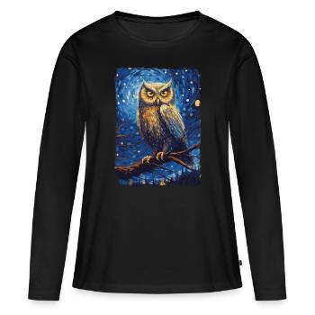 Eule Starry Night - Frauen Premium Bio Langarmshirt - Schwarz - Vorne - Julia (174cm)