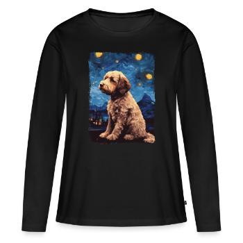 Lagotto Romagnolo Starry Night - Frauen Premium Bio Langarmshirt - Schwarz - Vorne - Julia (174cm)