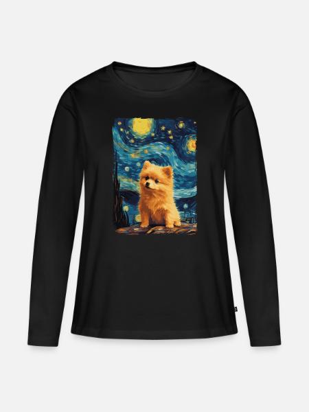 Zwergspitz Starry Night - Frauen Premium Bio Langarmshirt - Schwarz