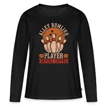 Joueur de bowling de ruelle avant l’amateur de café à neuf quilles - T-shirt manches longues Premium bio Femme - noir - Devant - Julia (174cm)