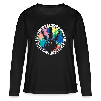 Joueur de bowling d’allée Ma passion Mon amateur de bowling - T-shirt manches longues Premium bio Femme - noir - Devant - Julia (174cm)