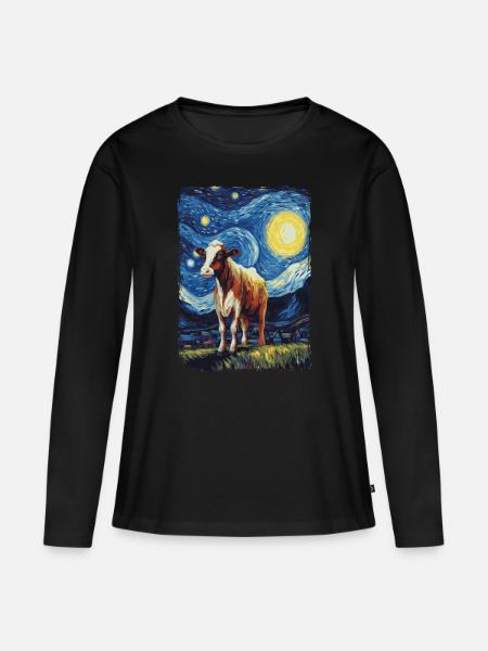 Kuh Starry Night - Frauen Premium Bio Langarmshirt - Schwarz