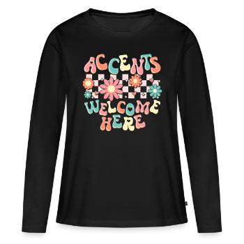 Professeur d’anglais Professeur d’anglais - T-shirt manches longues Premium bio Femme - noir - Devant - Julia (174cm)