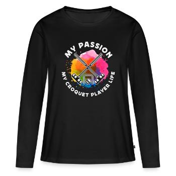 Joueur de croquet Ma passion Maillet de joueur de croquet - T-shirt manches longues Premium bio Femme - noir - Devant - Julia (174cm)