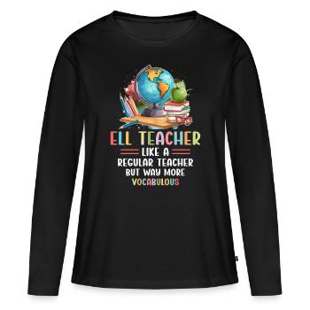 Professeur d’anglais Professeur d’anglais Vocabulaire anglais - T-shirt manches longues Premium bio Femme - noir - Devant - Julia (174cm)