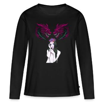 Fille, Femme, Dragon, Fantaisie, Fable, Créature mythique - T-shirt manches longues Premium bio Femme - noir - Devant - Julia (174cm)