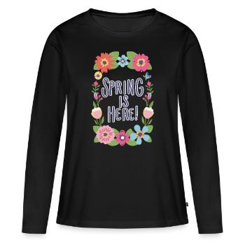 Printemps Le printemps est là Fleurs Fleurs de printemps - T-shirt manches longues Premium bio Femme - noir - Devant - Julia (174cm)